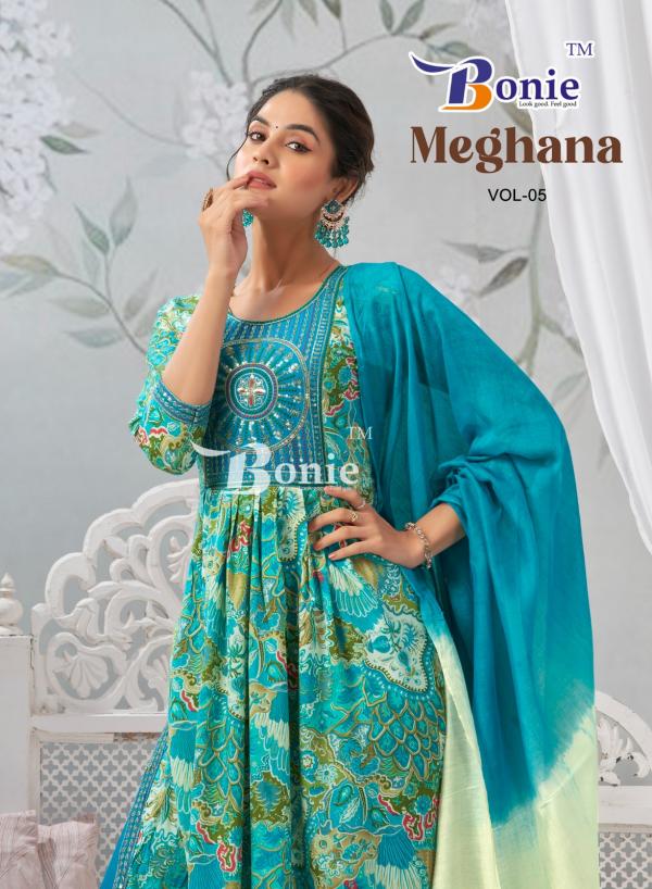 Bonie Meghana 5 Rayon Designer Kurti Bottom With Dupatta